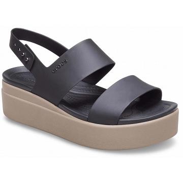 Sandalias Crocs Brooklyn Low Wedge Mujer Marrom Negros | Mexico 0559DFMN